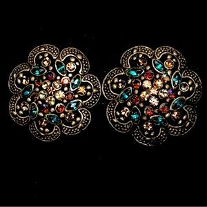 Vintage Multicolor Floral Earrings with cushion clip-ons.
